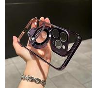 Générique Double Stand Case Cover for iPhone 13-16 Series, Simple Transparent Plating Lens Magnetic Stand Phone Case with HD Lens Film Protection (Purple,for iPhone13 Pro)