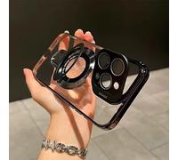 Générique Double Stand Case Cover for iPhone 13-16 Series, Simple Transparent Plating Lens Magnetic Stand Phone Case with HD Lens Film Protection (Black,for iPhone13 Pro Max)