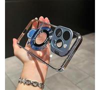 Générique Double Stand Case Cover for iPhone, Transparent Electroplated Magnetic Drop-Proof Protective Case with Lens Protector (Blu,for iPhone 13 Pro Max)