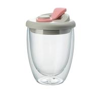 Générique Double Wall Glass Coffee Cup | 350ml Glass Insulated Drinking Cups | Ice Milk Cup With Leakproof Lid for Coffe, Tea, Juice, Milk, Latte, Dessert