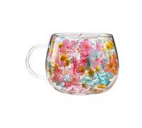 Générique Double Wall Glass Cup - 250ML Floral Petal Design Drinkware, Heat Resistant Insulated Mug With Handle, Beverage Vessel, Elegant Thermal Comfort Sipper | Ideal Home Office Bar Tea Whiskey