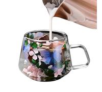 Générique Double Wall Glass Cups - Round 200ml Espresso Tumblers, Transparent Floral Pattern Drink Glassware with Comfortable Cool Touch, Lightweight Heat Lock Structure, Ideal for Mocha