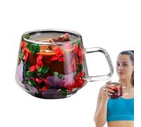 Générique Double Wall Glass Cups - Round 200ml Espresso Tumblers, Transparent Floral Pattern Drink Glassware with Comfortable Cool Touch, Lightweight Heat Lock Structure, Ideal for Mocha