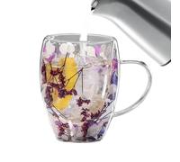 Générique Double Walled Mug - 350ml Glass Mugs With Dried Flowers, Anti-Scalding Handle | Insulated Cup For Milk, Tea, Chocolate, Juice, Hot Cold Beverages, Smoothies, Home, Office, Gift