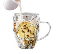 Générique Double Walled Mug - 350ml Glass Mugs With Dried Flowers, Anti-Scalding Handle | Insulated Cup For Milk, Tea, Chocolate, Juice, Hot Cold Beverages, Smoothies, Home, Office, Gift