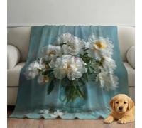 Générique Douce Chaude et Moelleuse Couverture Bleu Lac pour Enfants Garçons et Filles, 220 x 270 cm Couverture en Peluche pour Voyage canapé lit, Traditionnel Pivoines Vase Classique Plaid Polaire