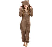 Générique Doudou Fille avec Masque pour Les Yeux Combinaison Surpyjama pour Enfants Combinaison Stitch Surpyjama Polaire Enfant Vêtement de Nuit en Flanelles Soirée (2-Khaki, 8-9 Years)