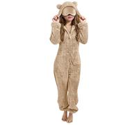 Générique Doudou Fille avec Masque pour Les Yeux Combinaison Surpyjama pour Enfants Combinaison Stitch Surpyjama Polaire Enfant Vêtement de Nuit en Flanelles Soirée (3-Khaki, 5-6 Years)