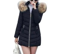 Générique Doudoune À Capuche À Col Amovible En Fausse Fourrure De Couleur Unie Pour Femmes Coupe Ajustée D'hiver Doudoune Chaude Épaissie Extérieure Tendance De La Mode (Noir,M)