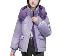 Générique Doudoune Courte À Capuche Pour Femmes, Épaissie Bloquant Les Couleurs Chaudes Tendance De La Mode Veste À Capuche Coupe-vent Décontractée En Plein Air Classique (Violet clair,M)