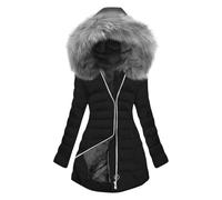 Générique Doudoune Femme Hiver à Capuche Épaisse Chaude Décontractée avec Fermeture Zippée Col Amovible Imitation Fourrure Manteau Long Élégant Léger pour Bureau Sortie Quotidienne