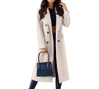 Générique Doudoune Femme Hiver élégant en Laine à Double Boutonnage Veste Couleur Unie Léger Long Blouson Coupe Vent Automne Hiver Femme Jacket Manches Longues Cardigan Bouton Revers Chaud Trenchcoat
