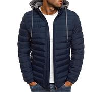 Générique Doudoune Homme Blouson Homme Hiver Chaud Manteau épais Veste Moto épaissir Chaud Slim Manteau à Capuche Hiver Veste Matelassée Zipper Basique Jacket Couleur Unie Bon Marché avec Cordon