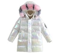 Générique Doudoune mi-Longue d'hiver pour Fille Douce et Blanche, Manteau Chaud et éblouissant pour Enfants, coloré (White, 140-XL)