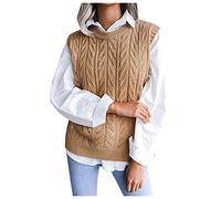 Générique Doudoune Noire Capuche couleur unie col rond pull en gilet câble tricoté sans manches à carreaux réservoirs Manteaux Élégants (Khaki, L)