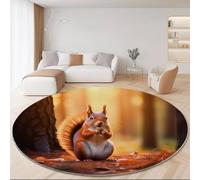 Générique Doux Antidérapant Tapis Rond 120 cm, Animal forêt écureuil Motif Pliable Tapis À Poils Courts pour Salon Chambre Salle À Manger Cuisine - Marron Clair