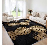 Générique Doux Tapis 120x170 cm, Monstera Noir Or | Lavable Poil Ras Antidérapant Tapis pour Salon Chambre Salle à Manger, Tropical Botanique Moderne