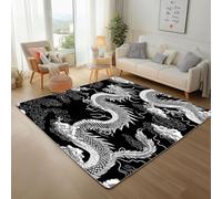 Générique Dragon d'art Oriental Tapis Antidérapant 140x200cm, Carpet Lavables Dragon Vintage Noir Doux Carpet Poil Ras Tapis d'entrée pour Salon, Salle à Manger, Moquette Chambre, Descente de lit