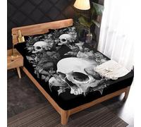 Générique Drap Housse 120 x 190 Gothique, 2 Personnes, Motif Tête De Mort Corbeau, Parure de Lit Microfibre Doux, Bonnet 30 cm, 2 Taie d'oreiller 65x65, Decoration & Cadeau - JZ161