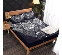Générique Drap Housse 120 x 190 Loup, 2 Personnes, Motif Art Animaux Sauvages, Parure de Lit Microfibre Doux, Bonnet 30 cm, 2 Taie d'oreiller 65x65, Decoration & Cadeau - WA301