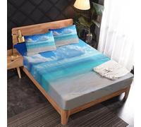 Générique Drap Housse 120 x 190 Mer Plage, 2 Personnes, Motif Océan Paysage, Parure de Lit Microfibre Doux, Bonnet 30 cm, 2 Taie d'oreiller 65x65, Decoration & Cadeau - OC099
