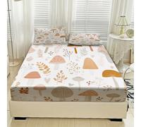 Générique Drap Housse 120x190 Champignon, avec 2 Taies d'oreiller 65x65 - Parure de Lit Motif Bohème Botanique Naturelle Plante, Decoration Chambre, 2 Personnes, Bonnet 30, Microfibre Doux - SWE7021