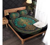Générique Drap Housse 140 x 190 Arbre de Vie, 2 Personnes, Motif Fantaisie, Parure de Lit Microfibre Doux, Bonnet 30 cm, 2 Taie d'oreiller 65x65, Decoration & Cadeau - JZ352