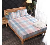 Générique Drap Housse 140 x 190 Carreaux, 2 Personnes, Motif Rose Bleu Carreau, Parure de Lit Microfibre Doux, Bonnet 30 cm, 2 Taie d'oreiller 65x65, Decoration & Cadeau - JZ235