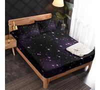 Générique Drap Housse 140 x 190 Étoiles, 2 Personnes, Motif Ciel Étoilé Voie Lactée, Parure de Lit Microfibre Doux, Bonnet 30 cm, 2 Taie d'oreiller 65x65, Decoration & Cadeau - JZ188
