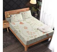 Générique Drap Housse 140 x 190 Fleur, 2 Personnes, Motif Orange Fleurs, Parure de Lit Microfibre Doux, Bonnet 30 cm, 2 Taie d'oreiller 65x65, Decoration & Cadeau - JZ209