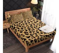 Générique Drap Housse 140 x 190 Léopard, 2 Personnes, Motif Marron Animaux, Parure de Lit Microfibre Doux, Bonnet 30 cm, 2 Taie d'oreiller 65x65, Decoration & Cadeau - JZ264