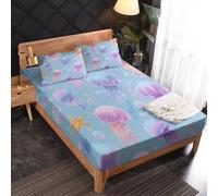 Générique Drap Housse 140 x 190 Méduse, 2 Personnes, Motif Mignon Animaux Marins, Parure de Lit Microfibre Doux, Bonnet 30 cm, 2 Taie d'oreiller 65x65, Decoration & Cadeau - JZ497