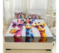 Générique Drap Housse 140x190 Girafe, avec 2 Taies d'oreiller 65x65 - Parure de Lit Motif Animaux Dessin Animé, Decoration Chambre, 2 Personnes, Bonnet 30, Microfibre Doux - SWE6991