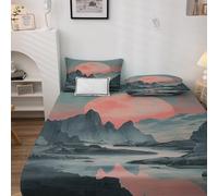 Générique Drap Housse 140x200 Paysage, Housse de Matelas 140x200 Orientale Motifs, Draps Housses Microfibre Bonnet 35 cm pour Matelas Epais avec 2 Taies D'Oreillers 50x75cm N&-D-170