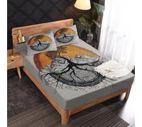 Générique Drap Housse 160 x 190 Arbre de Vie, 2 Personnes, Motif Soleil Montagne, Parure de Lit Microfibre Doux, Bonnet 30 cm, 2 Taie d'oreiller 65x65, Decoration & Cadeau - JZ348