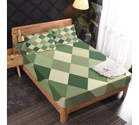Générique Drap Housse 160 x 190 Géométrique, 2 Personnes, Motif Vert Losange, Parure de Lit Microfibre Doux, Bonnet 30 cm, 2 Taie d'oreiller 65x65, Decoration & Cadeau - JZ231