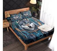 Générique Drap Housse 160 x 190 Loup, 2 Personnes, Motif Art Animaux Sauvages, Parure de Lit Microfibre Doux, Bonnet 30 cm, 2 Taie d'oreiller 65x65, Decoration & Cadeau - WA308