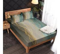 Générique Drap Housse 160 x 190 Marbre, 2 Personnes, Motif Vert Abstrait Art, Parure de Lit Microfibre Doux, Bonnet 30 cm, 2 Taie d'oreiller 65x65, Decoration & Cadeau - OC008