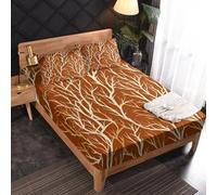 Générique Drap Housse 160 x 190 Succursales, 2 Personnes, Motif Art Abstract Orange, Parure de Lit Microfibre Doux, Bonnet 30 cm, 2 Taie d'oreiller 65x65, Decoration & Cadeau - WA689