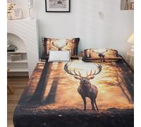 Générique Drap Housse 160 x 200 Cerf, avec 2 Taies d'oreiller 65x65 - Parure de Lit Motif Animaux Chasse, Decoration Chambre, 2 Personnes, Bonnet 30, Microfibre Doux - SWE2035