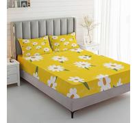 Générique Drap Housse 160 x 200 Marguerite, avec 2 Taies d'oreiller 65x65 - Parure de Lit Motif Fleurs Jaune, Decoration Chambre, 2 Personnes, Bonnet 30, Microfibre Doux - SWE5704