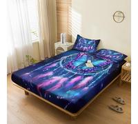 Générique Drap Housse 160 x 200 Papillon, avec 2 Taies d'oreiller 65x65 - Parure de Lit Motif Attrape Rêve Violet, Decoration Chambre, 2 Personnes, Bonnet 30, Microfibre Doux - SWE2266