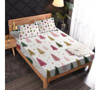 Générique Drap Housse 180 x 190 Arbre de Noël, 2 Personnes, Motif Mignon Dessin Animé, Parure de Lit Microfibre Doux, Bonnet 30 cm, 2 Taie d'oreiller 65x65, Decoration & Cadeau - JZ436