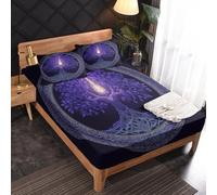 Générique Drap Housse 180 x 190 Arbre de Vie, 2 Personnes, Motif Violet Fantaisie, Parure de Lit Microfibre Doux, Bonnet 30 cm, 2 Taie d'oreiller 65x65, Decoration & Cadeau - JZ344