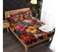Générique Drap Housse 180 x 190 Fleur, 2 Personnes, Motif Coloré Fleurs, Parure de Lit Microfibre Doux, Bonnet 30 cm, 2 Taie d'oreiller 65x65, Decoration & Cadeau - OC076
