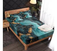 Générique Drap Housse 180 x 190 Marbre, 2 Personnes, Motif Bleu Abstrait Art, Parure de Lit Microfibre Doux, Bonnet 30 cm, 2 Taie d'oreiller 65x65, Decoration & Cadeau - JZ333