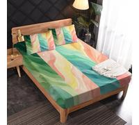 Générique Drap Housse 180 x 190 Rayures, 2 Personnes, Motif Coloré Géométrie Art, Parure de Lit Microfibre Doux, Bonnet 30 cm, 2 Taie d'oreiller 65x65, Decoration & Cadeau - WA804