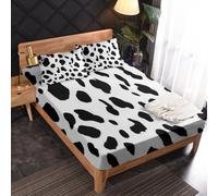 Générique Drap Housse 180 x 190 Vache, 2 Personnes, Motif Texture Animale, Parure de Lit Microfibre Doux, Bonnet 30 cm, 2 Taie d'oreiller 65x65, Decoration & Cadeau - JZ447