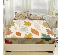 Générique Drap Housse 180x200 Automne, avec 2 Taies d'oreiller 65x65 - Parure de Lit Motif Feuilles Automne, Decoration Chambre, 2 Personnes, Bonnet 30, Microfibre Doux - SWE7117