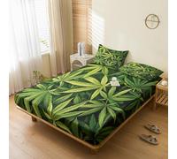 Générique Drap Housse 180x200 Feuille de Cannabis, avec 2 Taies d'oreiller 65x65 - Parure de Lit Motif Feuilles de Marijuana, Decoration Chambre, 2 Personnes, Bonnet 30, Microfibre Doux - SWE3151